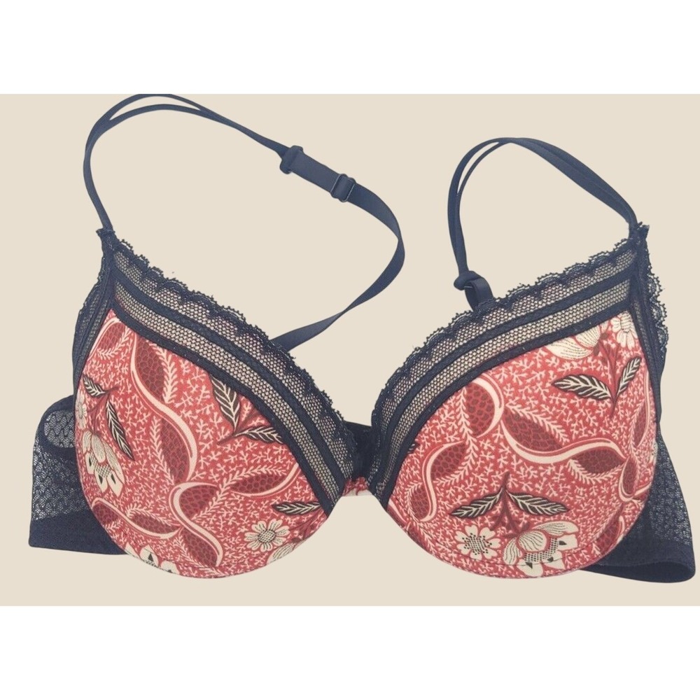 Gisela Push Up Bra Floral Lace Trim Padded Underwire Intimate Red Black Size 32B